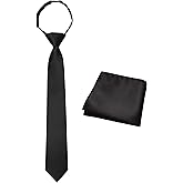 JEMYGINS Solid Color Boys Tie and Pocket Square Set Pre-tied Adjustable Kids Necktie for Age 8-12 Wedding Graduation