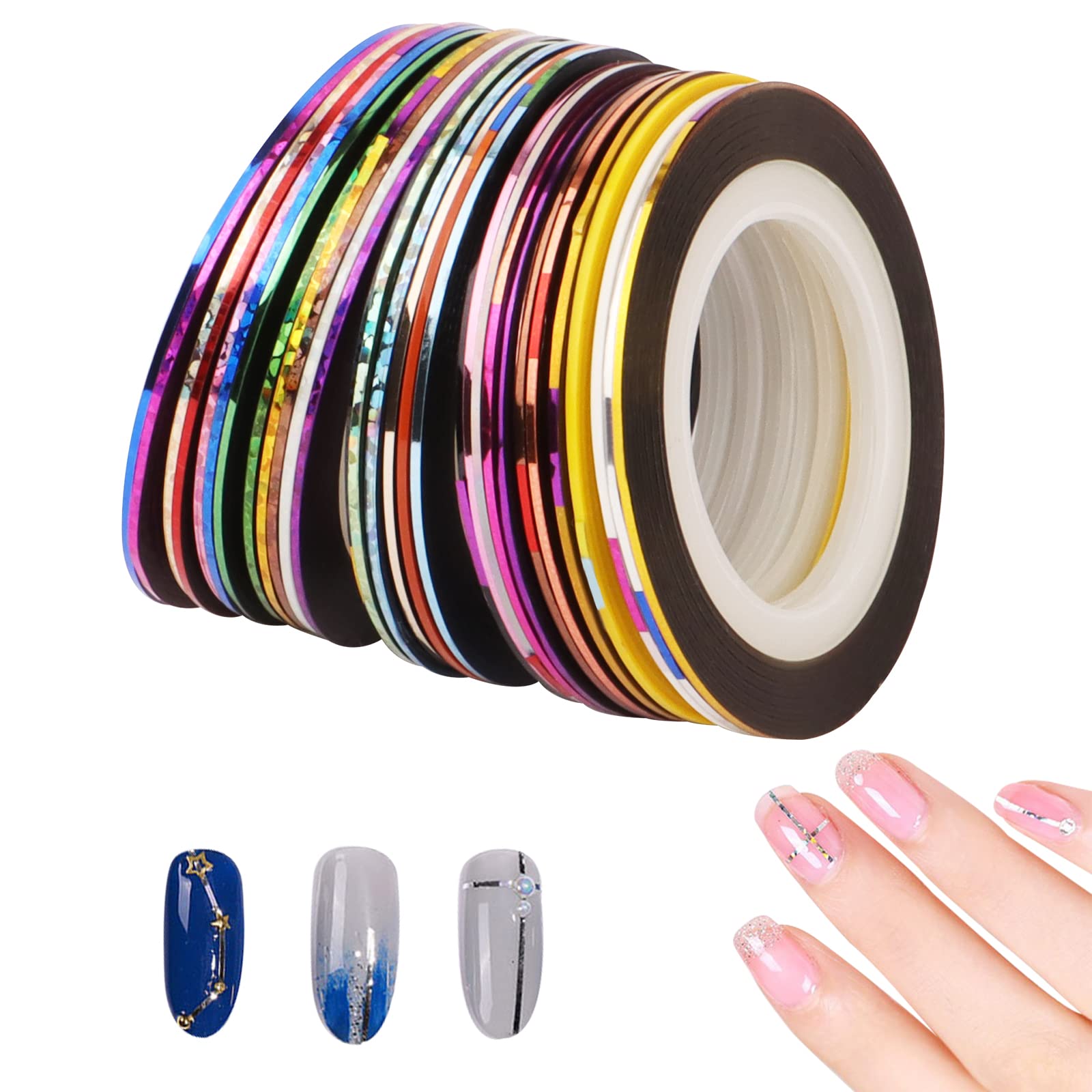 30 Mixed Colors Rolls Nail Art Striping Tape Line, Nail Strips Tape Decoration Gold and Silver Sticker Nail Line DIY Nail Tip