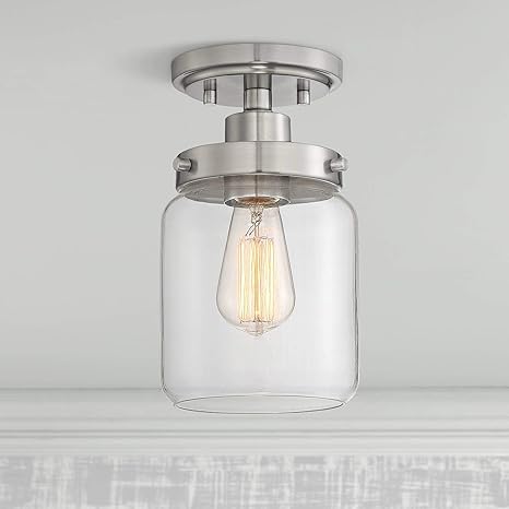 Devonshire Modern Farmhouse Ceiling Light Semi Flush Mount Fixture Brushed Nickel 6 Wide Clear Glass For Bedroom Kitchen Living Room Hallway Bathroom 360 Lighting Amazon Com