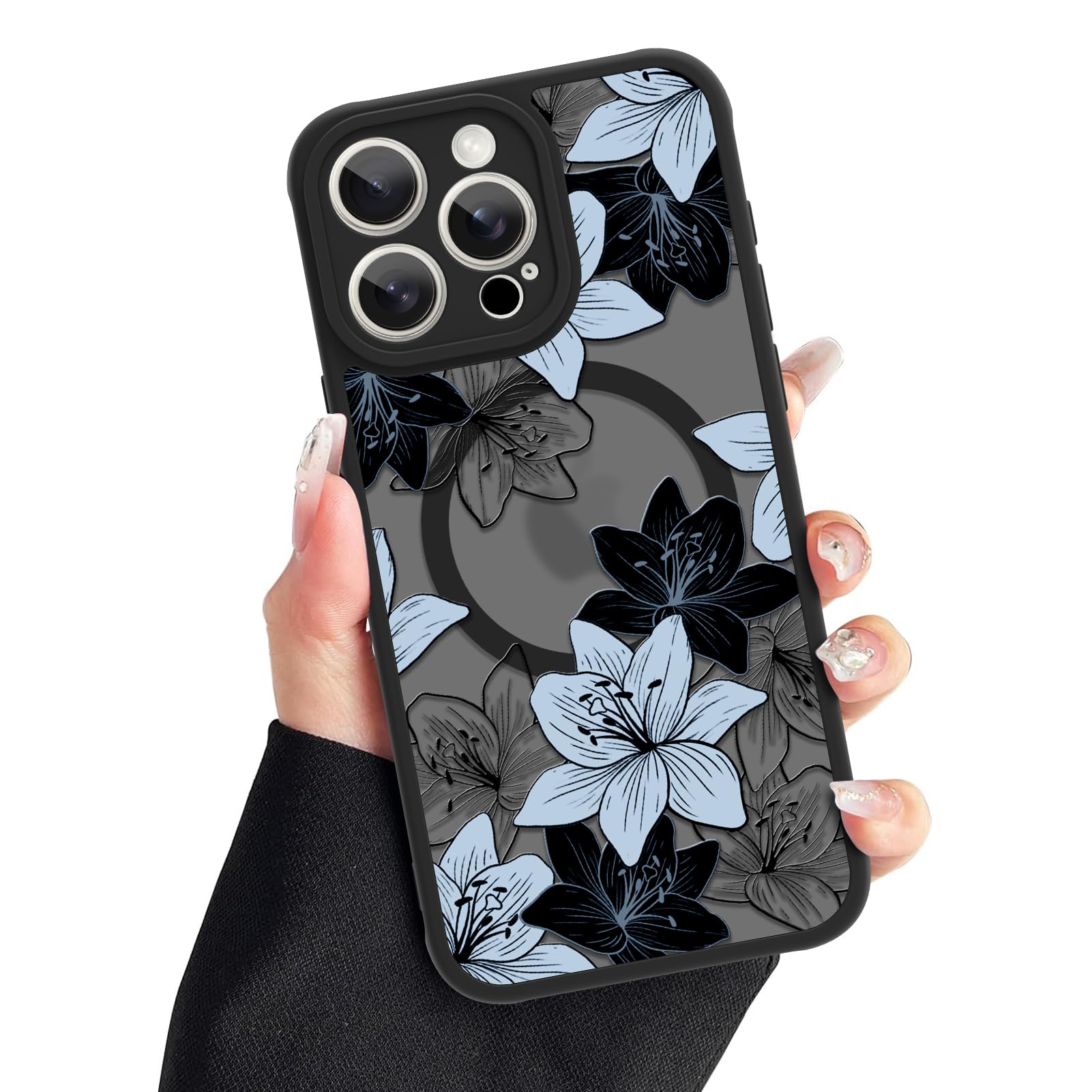 ZIYE Case Compatible with iPhone 15 Pro Cute Flower Floral Pattern Design for Women Girls Soft TPU Bumper with Hard PC Back Compatible with Magsafe Full Body Protection Magnetic Cover