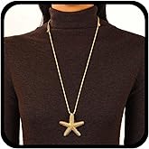 Allereyae Boho Long Starfish Pendent Necklace Starfish Rope Necklace Gold Starfish Necklace Chain Big Starfish Chain Necklace Brown Wax Rope Necklace Jewelry for Women