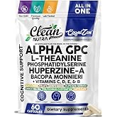 Alpha GPC 600mg Supplement | L Theanine Nootropic Brain Supplement with Bacopa Monnieri Lions Mane Resveratrol Ginkgo Biloba Huperzine A &ndash; Focus Memory Cognitive Support &ndash; 60 Vegetarian Capsules