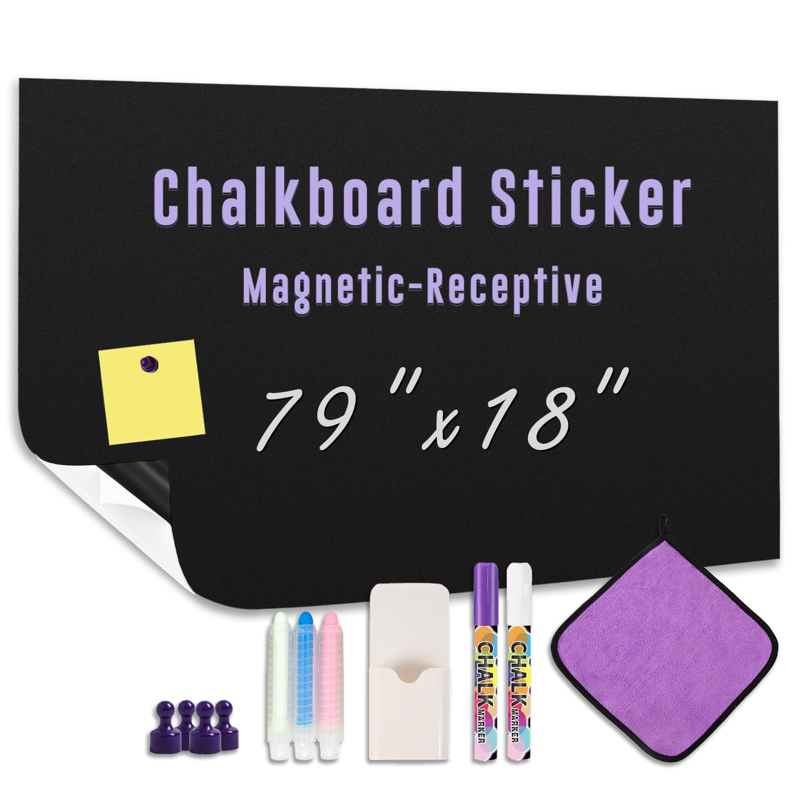 Photo 1 of HeatPomelo Magnetic Chalkboard Wallpaper Peel and Stick 79" x 18", Self-Adhesive Chalkboard Contact Paper with Starter Kit - Ideal for Playroom Home Classroom