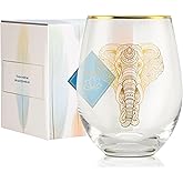 Onebttl Elephant Gifts for Women, 17oz Stemless Wine Glass with Elephant Pattern, Gifts for Birthdays, Beautifully Package