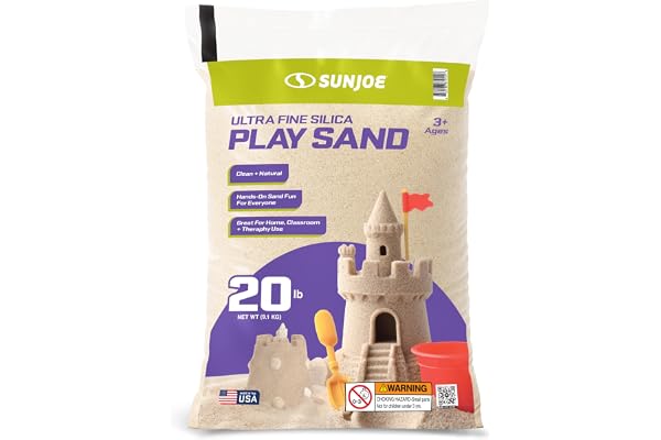 Sun Joe Silica Play Sand for Sandbox, Sensory Table & Garden Spaces, Ultra Fine, 20 Lb Bag - Indoor and Outdoor Natural Craft Accessory for Molding, Digging, Sculpting and Gardening, PLYSAND20