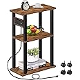 TUTOTAK Small Narrow Side Table with Charging Station, Skinny End Table for Small Spaces, Slim Nightstand with USB Ports and Outlet, Sofa Beside Table with Wheels, Brown TB01BB046
