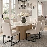 HNY Modern Dining Chairs Set of 6, Upholstered Linen Dining Room Chairs with Ergonomic Back &amp; Metal Frame for Home, Kitchen, Apartment, Cream