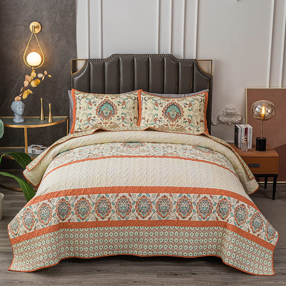Photo 1 of BEITE FIBER Bohemian Twin Size Comforter Quilt Sets -2 Pieces Red Quilts 100% Cotton(1Quilt,1 Pillow Shams) with Reversible Bedspreads Bohemian Patchwork Bedding Set Sleep Companion