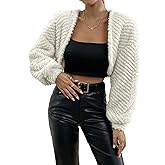 Verdusa Women's Fuzzy Crop Cardigan Long Sleeve Open Front Flannel Shrug Bolero