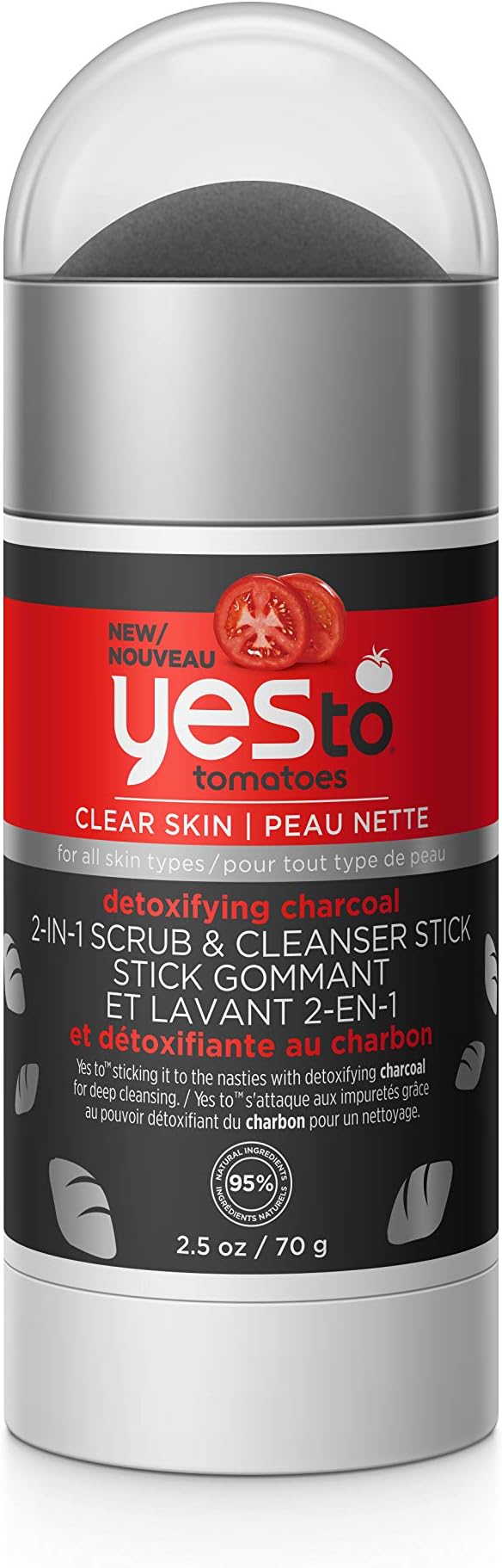 Yes To Tomatoes Detoxifying Charcoal 2 in 1 Face Scrub and Facial Cleanser Stick, 2.5 Ounce