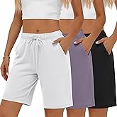 Neer 3 Pack Women's Bermuda Shorts, Jogger Yoga Sweat Walking Short Running Knee Length Sport Drawstring Shorts with Pockets