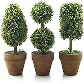 Small Artificial Plants 8.25" Plastic Fake Green Topiary Shrubs with Pot for Home Décor – Set of 3