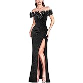 VFSHOW Womens Formal Prom Off Shoulder 3D Flowers Ruched Wedding Guest Maxi Dress 2025 Sexy High Slit Cocktail Evening Gown