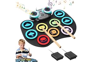 Electronic Drum Set, PARAROSE Portable Roll-up 9 Drum Practice Pad with Headphone Jack, Built-in Dual Stereo Speakers Pedals Drum Stick 10 Hours, Ideal Kid Holiday/Christmas Gift Instrument Toy