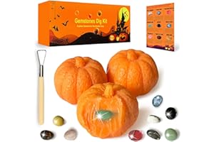 onbuwws Thanksgiving Gifts for Kids, 3 Pumpkin Orange Bath Soap with Gemstone Inside Dig It Up Kit Halloween Toys Boys Girls Ages 4-5-6-7-8-12 Explore Mining Discover Science Gems Crystal