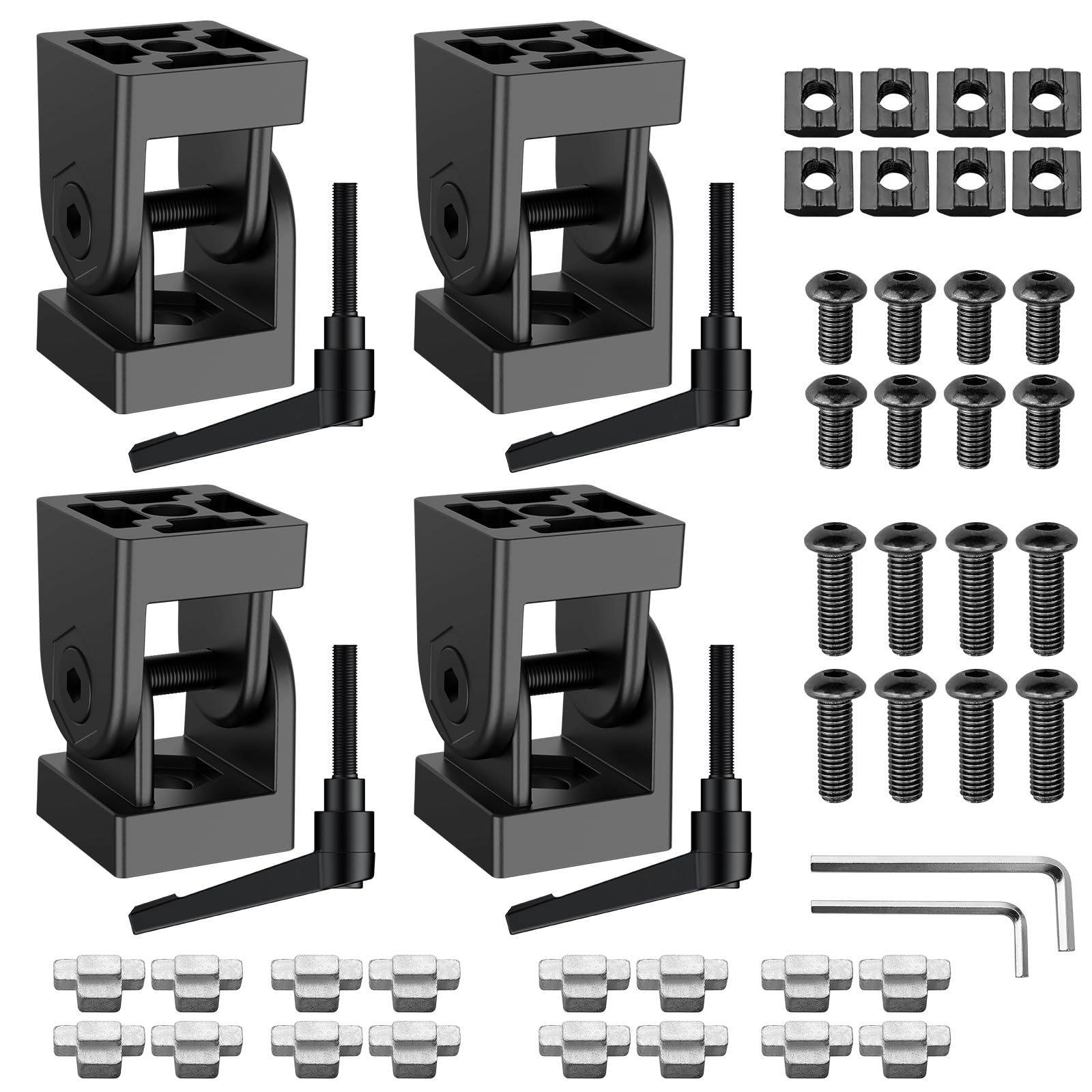 JiGiU 4PCS 3030 Pivot Joint Connector Aluminium Profile Extrusion Corner Connector Nut 8 Flexible Hinge 180° Rotation Zinc Alloy with Clamping Lever and Accessories for 3030 EU Standard-Black