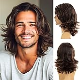 RicHyun Mens Brown Wig Natural Layered Short Brown Side Part Synthetic Halloween Cosplay Costume Party Full Wigs for Male Guys