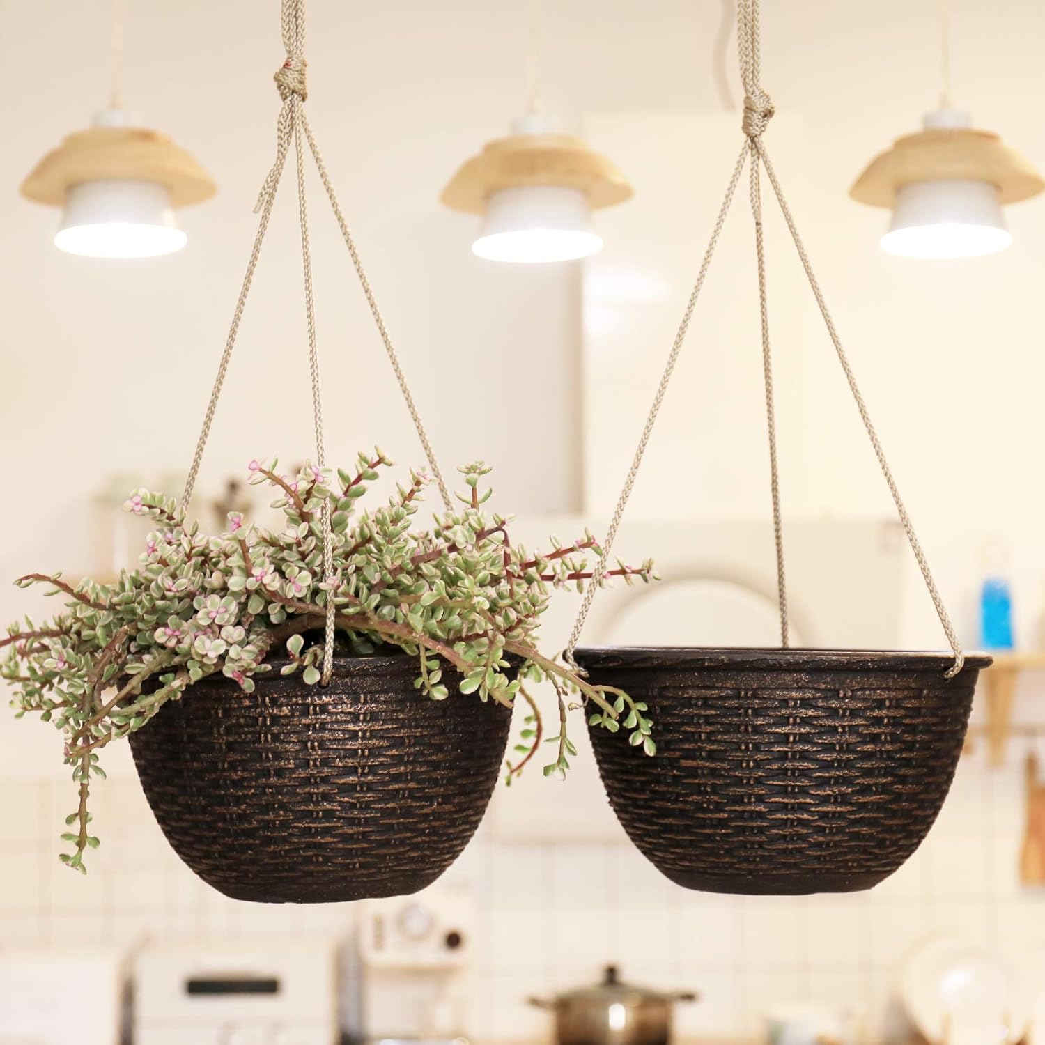 Hanging Planters for Outdoor Plants, 9.8 Inch, Garden Planter Pots for Outdoor Indoor, Bronze Color, Weave Pattern, Set of 2: Garden & Outdoor