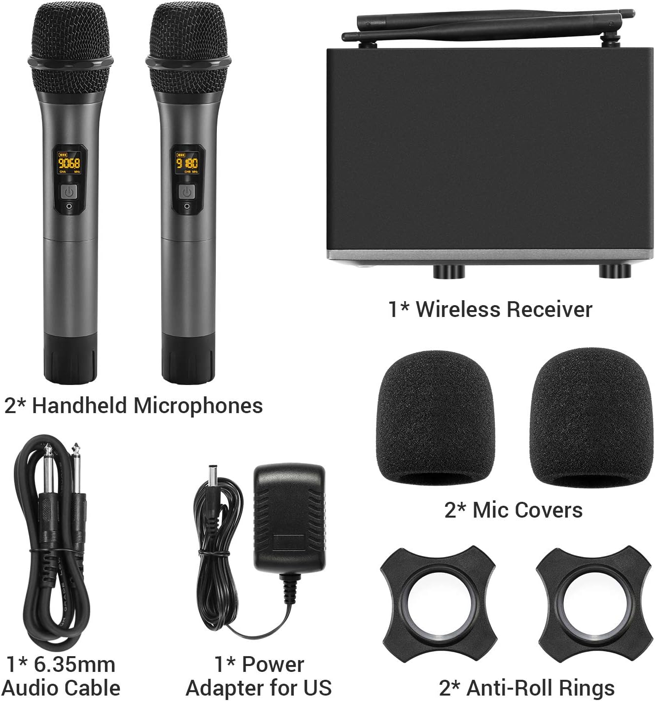 TONOR Wireless Microphone，Metal Dual Professional UHF Cordless Dynamic Mic Handheld Microphone System for Home Karaoke, Meeting, Party, Church, DJ, Wedding, Home KTV Set, 200ft(TW-820): Musical Instruments