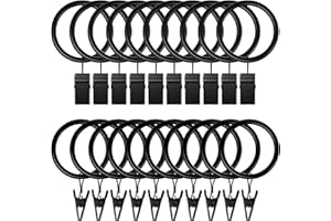 Lansian 20Pack Curtain Rings with Clips, Drapery Clips for Curtain, Drapery Rings with Clips for Hanging Drapery Drapes Bows, 1.26 inch Interior Diameter, Fits up to 1.1 in Curtain Rod, Vintage Black