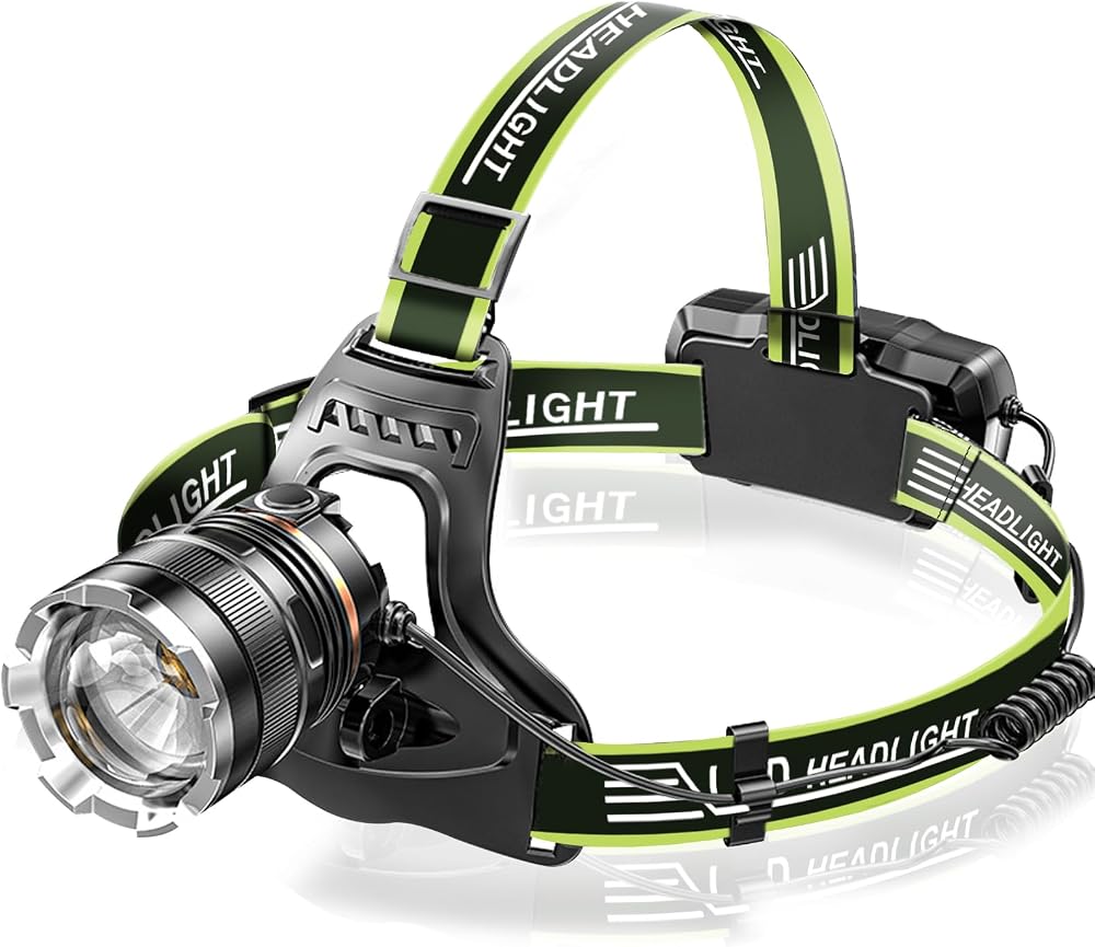 Sefitopher Head Torch Rechargeable Green 50000LM 6 Modes USB Waterproof