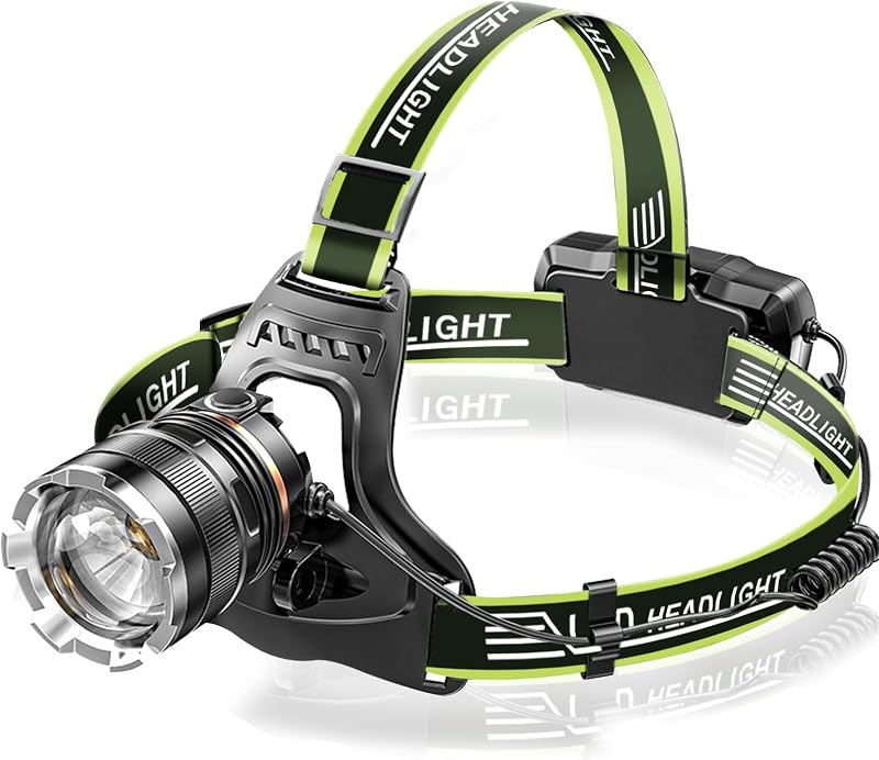 Sefitopher Head Torch Rechargeable Green 50000LM 6 Modes USB Waterproof