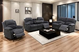 A Ainehome Living Room Furniture Set Recliner Sofa Set Loveseat Chair Furniture Sofa Set Grey Corduroy for Living Room/Rv/House/Theater Seating (A-Dark Grey Corduroy, 3 Piece Set)