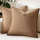 MIULEE Pack of 2 Decorative Textured Boucle Throw Pillow Covers 18x18 Inch Brown Broadside Thick Boho Pillows for Farmhouse Accents Sofa Couch Bedroom Living Room Home Decor