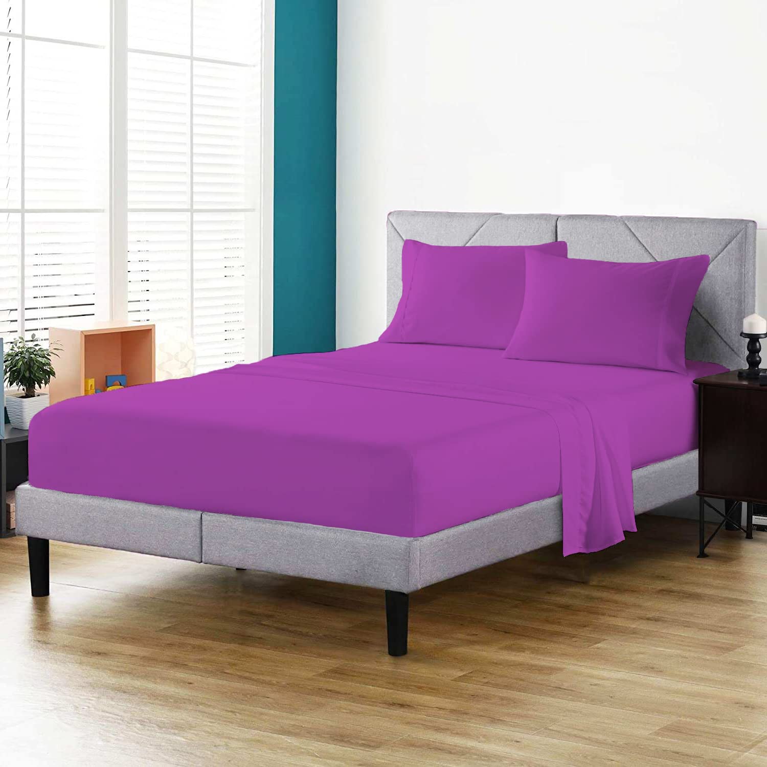 100% Egyptian Cotton Fitted Sheet 200 Thread Count Hotel Quality Soft & Crisp Cotton Caravan Campervan Bed Fitted Sheet (Fuchsia, Single)