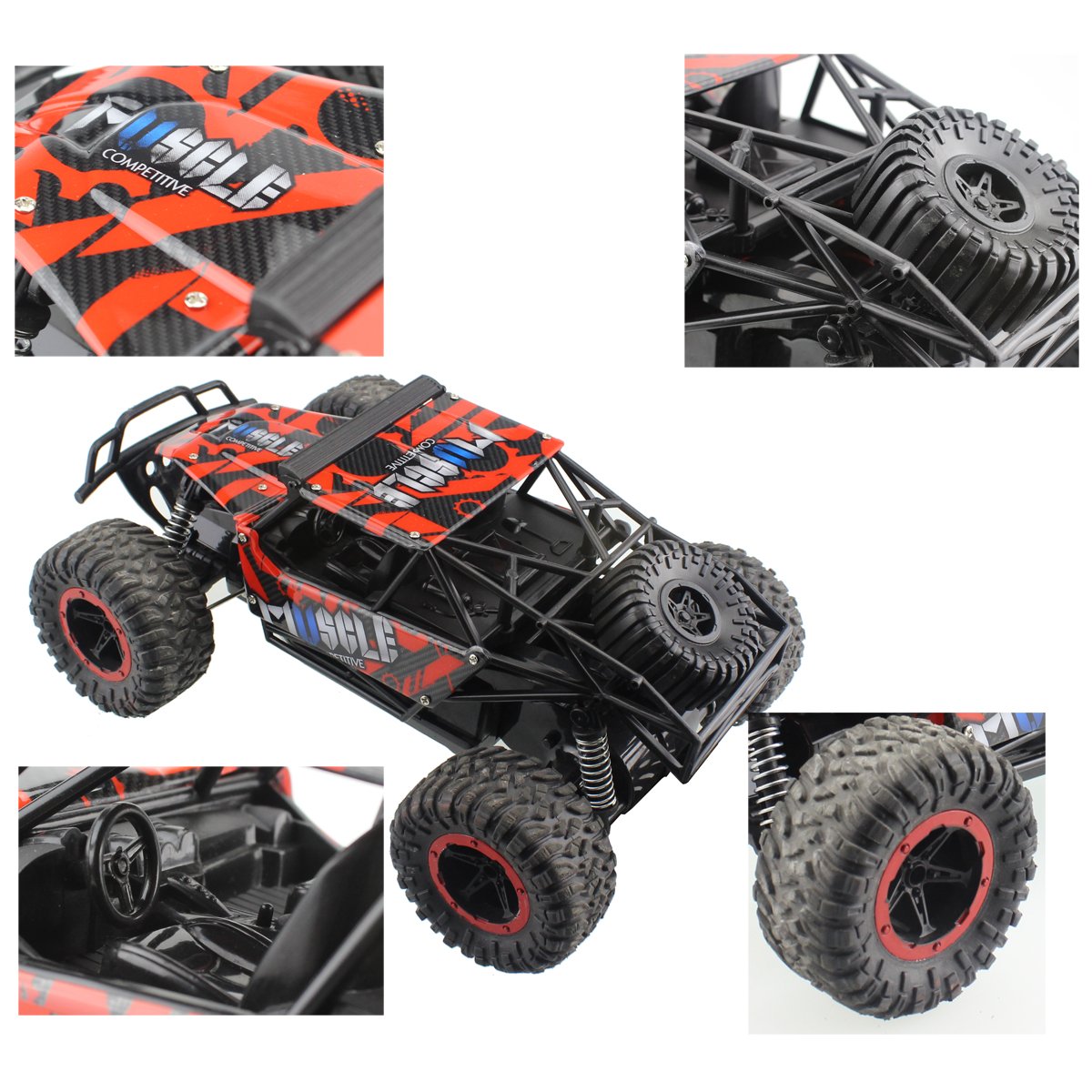 Hugine 1:16 20Km/h High Speed RC Car Off Road Vehicle 2.4G Racing Cars Monster Truck Dune Buggy Independent Suspension Radio Control Cars For Kids Adults Hobby Toys (Red)