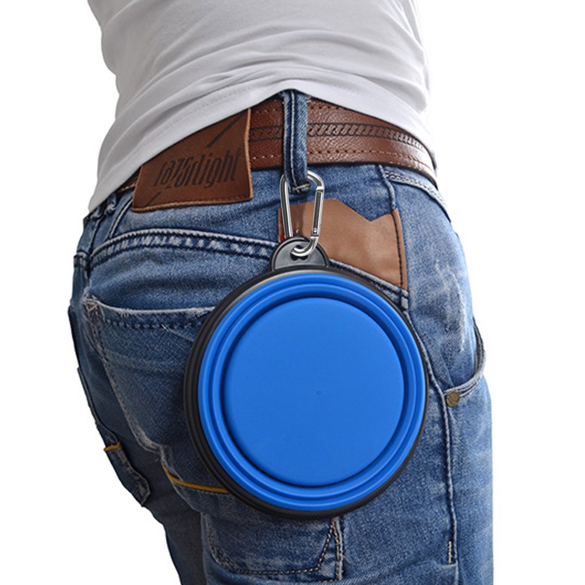 Guardians Collapsible Dog Bowls,Silicone Portable Foldable Water Bowls with Carabiner Clip for Travel (34oz-Blue&Red)