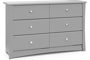 Storkcraft Crescent 6-Drawer Dresser (Pebble Gray) – GREENGUARD Gold Certified, Gray Dresser for Bedroom, Kids & Nursery Storage Chest, Safety Interlocking Drawers, Pre-Installed Tracks, Kids Chest