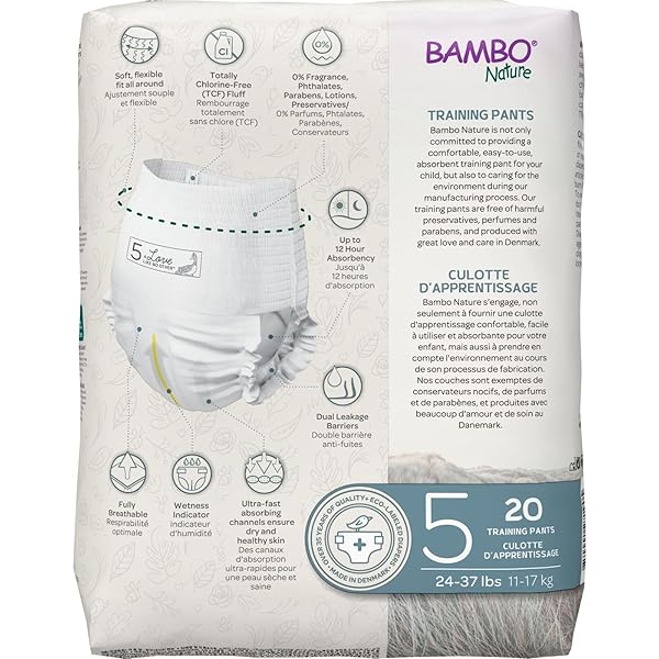 BAMBO NATURE PREMIUM ECO-FRIENDLY TRAINING PANTS, SIZE 5 (27-40 LBS), 20 COUNT