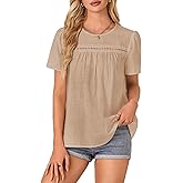 Vrtige Women's Crewneck Lace Crochet Shirt Eyelet Short Sleeve Casual Blouse Shirt Top