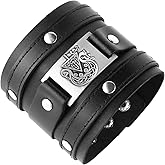 HZMAN Leather Bracelets for Men Viking Retro Wide Cuff Bracelet Black Leather Wristband Bracelet Jewelry Gift