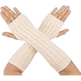 Flammi Women's Knit Arm Warmers Fingerless Gloves Thumb Hole Gloves Mittens for Typing Driving Cosplay