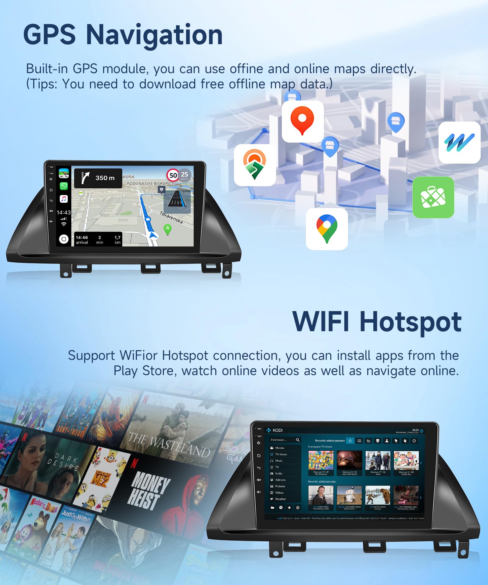 4Core 2G+64G Android Car Radio for Honda Odyssey 2005-2010, Rimoody Car Stereo Wireless Carplay Android auto 10.1 Inch Touch Screen GPS WiFi EQ Mirror Link Bluetooth FM Backup Camera