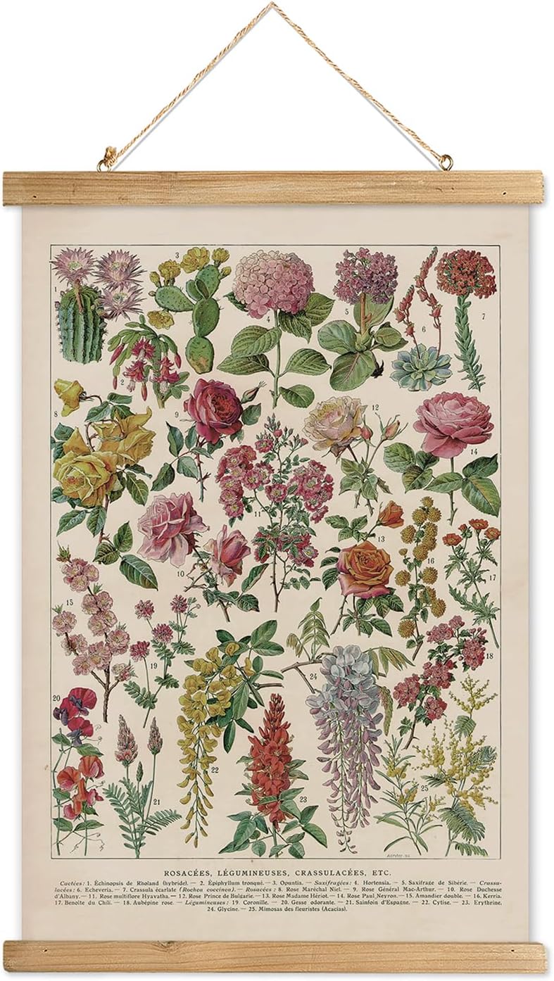 Wall Décor - XIAOAIKA Vintage Wildflower Hanging Poster with Wooden Frame, Retro Style Wall Decor Art Painting, Patterns Printed on Linen Without Fading, Ready to Hang (12 x 16)