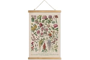 XIAOAIKA Vintage Wildflower Hanging Poster with Wooden Frame, Retro Style Wall Decor Art Painting, Patterns Printed on Linen Without Fading, Ready to Hang (12 x 16)