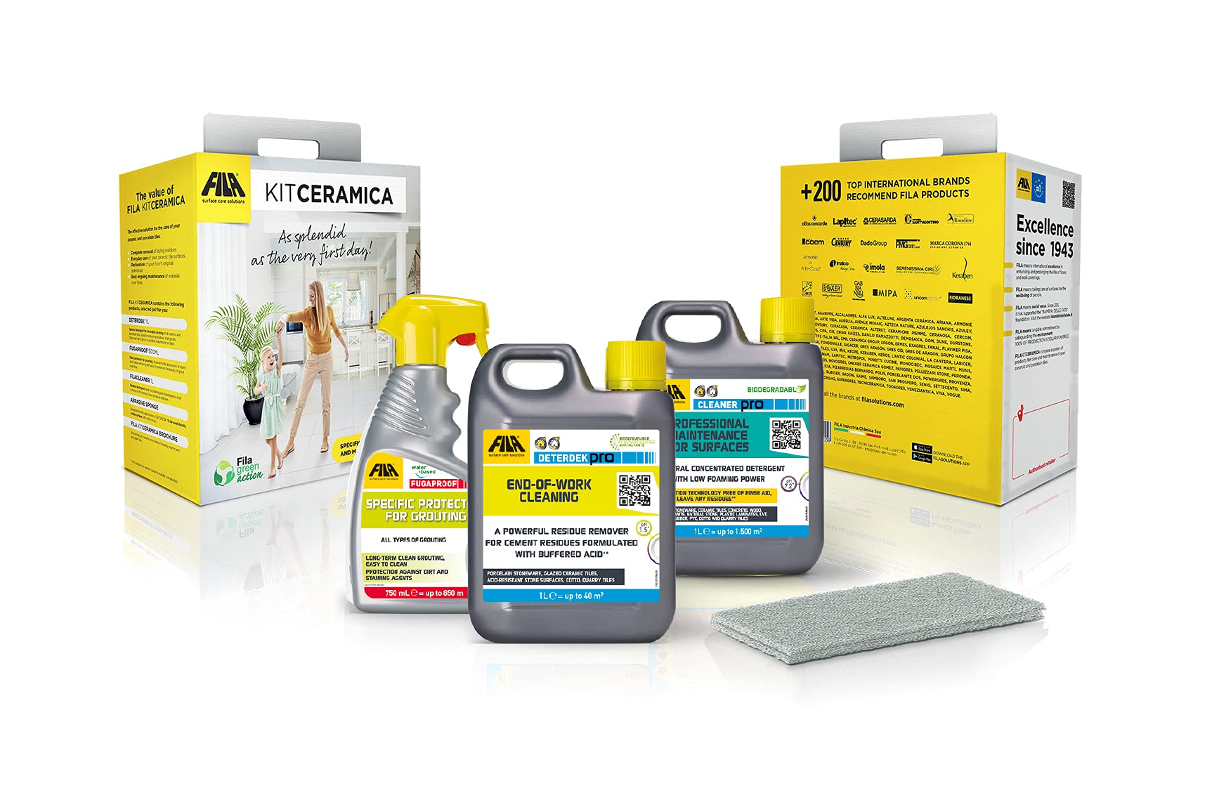 FILA Surface Care Solutions, KIT CERAMICA, the Complete Solution to Clean Porcelain Tiles, Remove Halos and Stains on Ceramic Tiles, for Easier Cleaning and to Restore the Natural Beauty of Floors