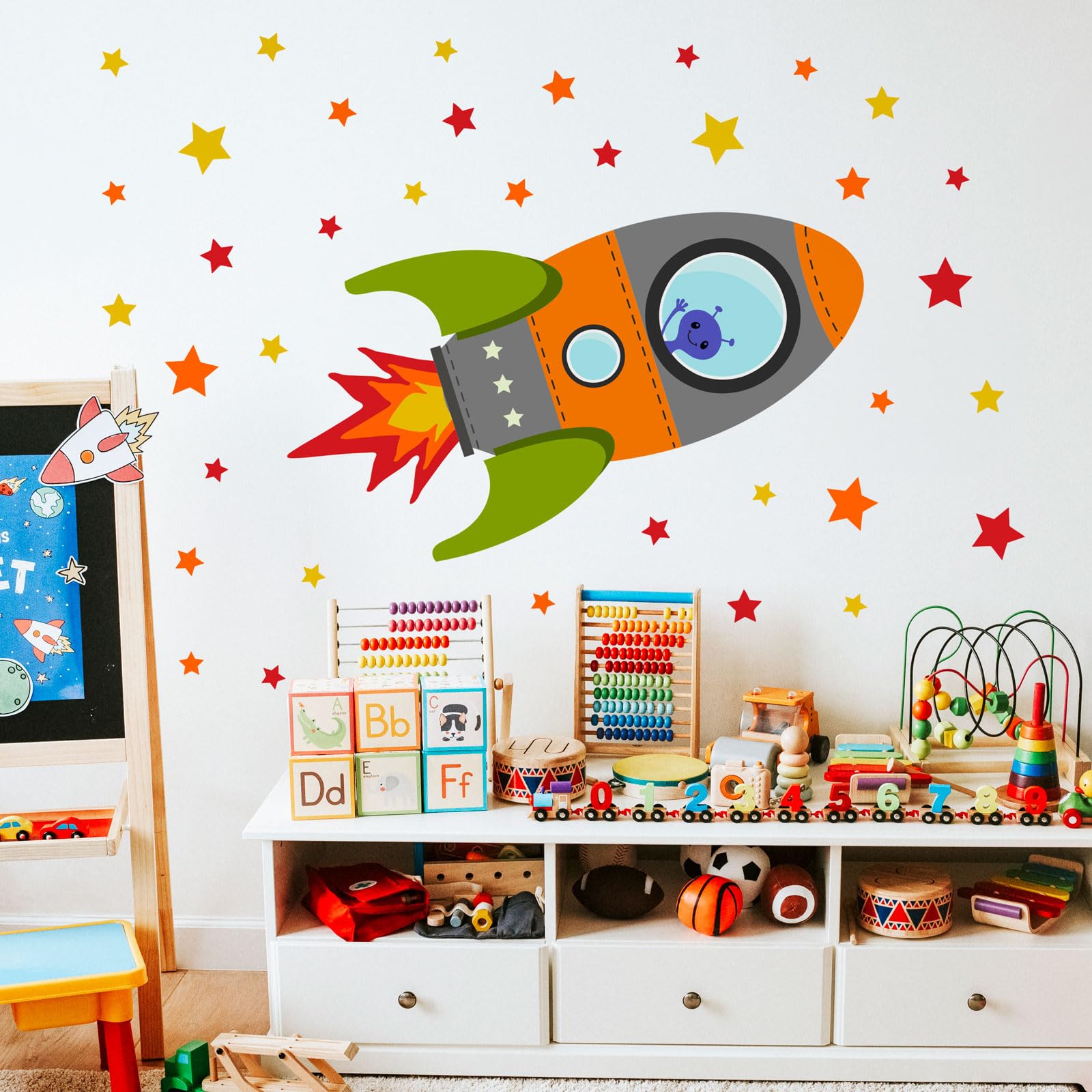 Stickerscape Flying Rocket Wall Sticker (Orange - Large) | Nursery Wall Stickers, Space Wall Stickers, Nursery Wall Decor, Rocket Wall Decal | Easy to Apply, Cleanly Removable