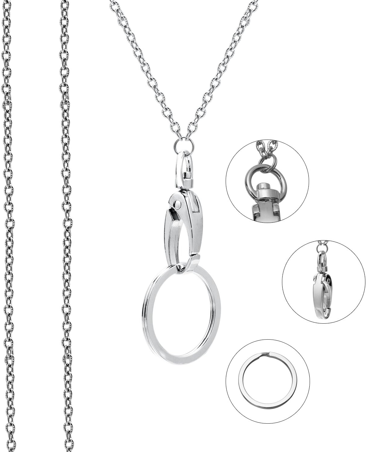 wisdompro Fashion Lanyard chain for Neck Women 19 inch Necklace Lanyard with Metal Clasp and Ring for Keys and ID Card Badge Holders (O-Ring Chain) - Image 5