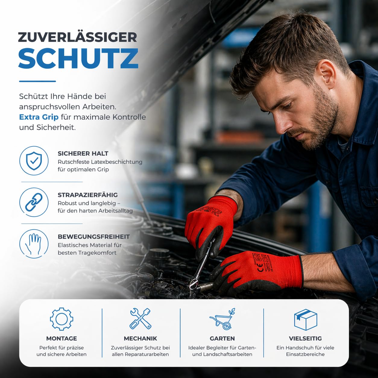 TK Gruppe Timo Klingler 10x Paar EN388 Arbeitshandschuhe Herren - Gr 8-9 (S-M) - Extra Power Grip - Handschuhe & Gartenhandschuhe - Work Gloves für Garten, Montage & Mechaniker 4