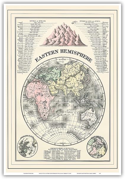 Amazon Co Jp 東半球の地図 ビンテージ イラスト マップ によって作成された ウィリアム M ブラッドレイ C 17 アートポスター 33cm X 48cm ホーム キッチン