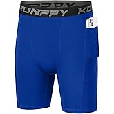 Konrunppy Boys Compression Shorts - Athletic Underwear for Basketball Spandex Shorts Sport Workout Base Layer Side Pocket