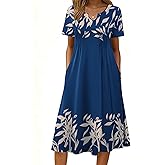 Zeagoo Summer Dresses for Women 2026 Casual Short Sleeve Aline Midi Dress with Pocket Flowy Pleated Tshirt Beach Sundress