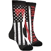 Fire Fighter Novelty Crew Socks Casual Crazy Funny FireFighter Dress Socks For Women Men Teens Gift