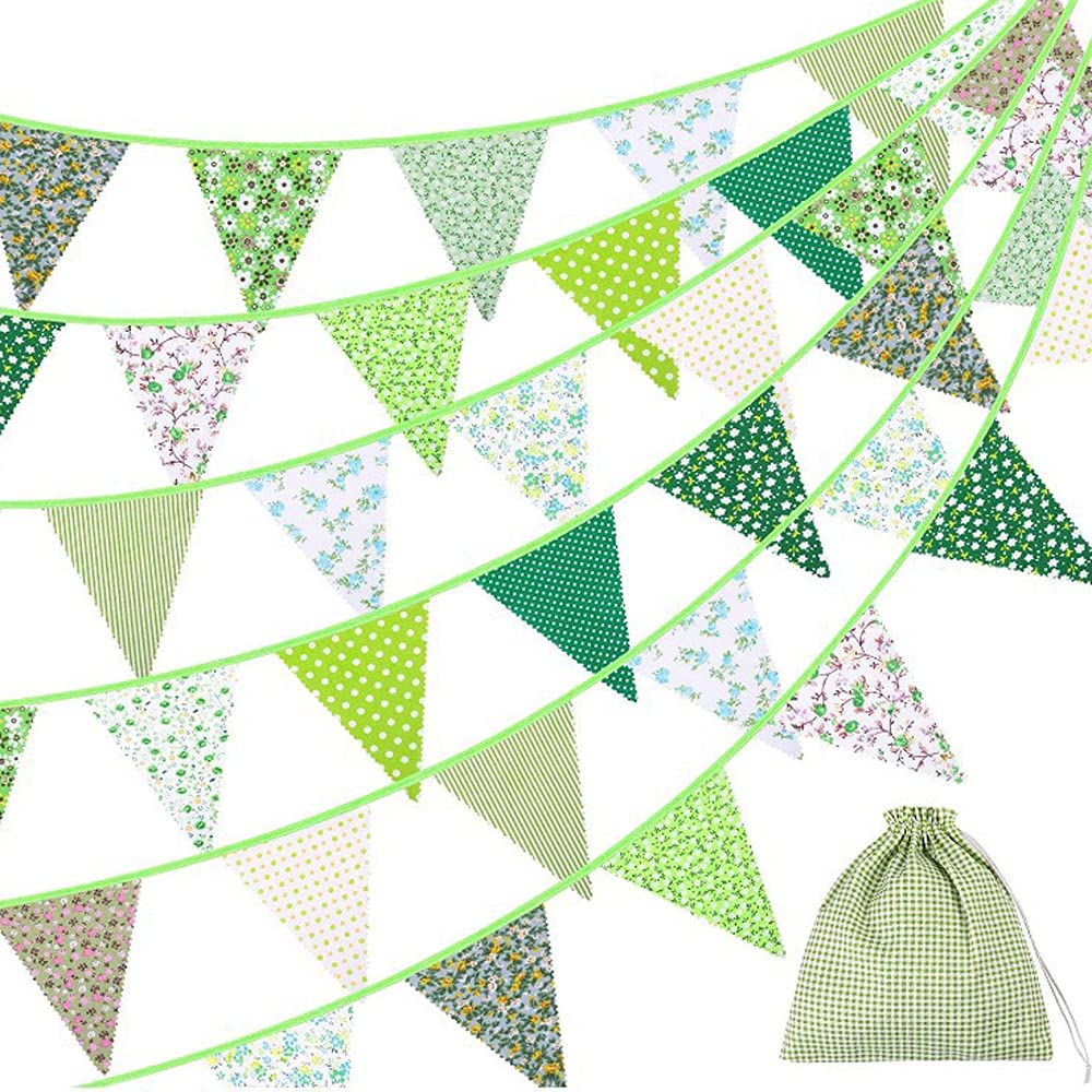 Pppby 40ft Fabric Bunting Banner Vintage Flag Garden Bunting, 42 pcs Floral Pennants Triangle Flags Garland for Garden Wedding Baby Shower Birthday Party Decoration