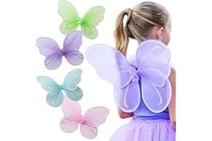BUTTERFLY CRAZE Girls' Fairy, Angel, or Butterfly Wings - Costume Accessories & Party Favors or Supplies, Make Your Little One's Birthday Party Special, in Shades of Blue, Green, Pink, and Purple, 4pc