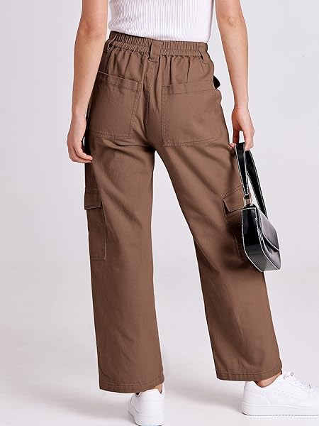 ANRABESS WOMEN’S CARGO PANTS HIGH WAISTED BAGGY MULTIPLE POCKETS CASUAL TRENDY FASHION RELAXED FIT Y2K TROUSERS BROWN MEDIUM